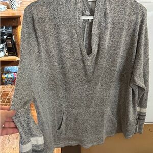 Gray Knit Hoodie with Pocket